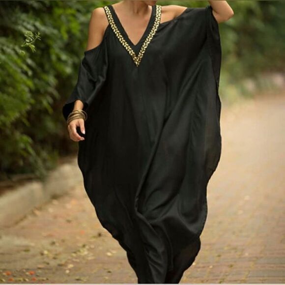 Black and gold cold shoulder caftan. O/S - Picture 2 of 3